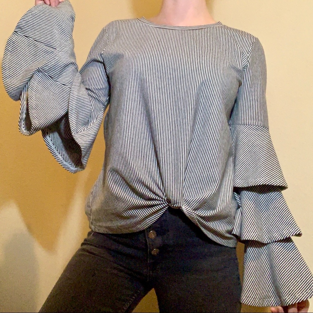 Belle + Sky Twist Front Tiered Ruffle Bell Sleeve - Picture 2 of 8